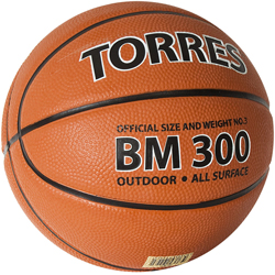 Мяч баскет. Torres BM300 B02015 резина т.оранж-чёрн