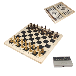 Набор 4 в 1 средний (шахматы+шашки+нарды+домино) дер. 02-73