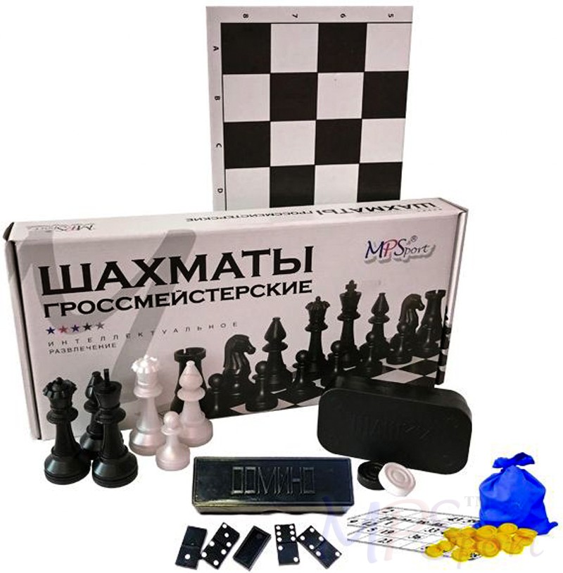 Набор 4 в 1 Интеллект (шахматы грос. пласт+лото пласт+шашки+домино) 02-138