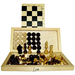 Набор 2 в 1 малый шахматы мал.лак. + шашки дер. 02-38